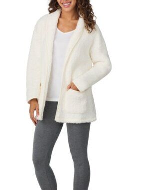 Cuddl Duds Women's Open-Front Shawl-Collar Cardigan - Ivory Size L 21299